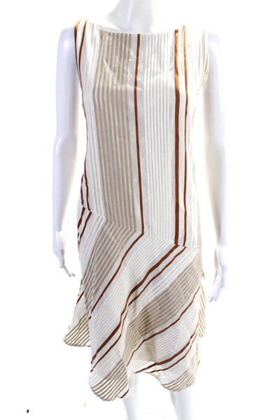 Lafayette 148 New York Womens Cotton Blend Striped Sleeveless Dress Beige Size S