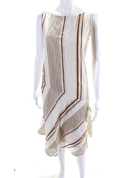 Lafayette 148 New York Womens Cotton Blend Striped Sleeveless Dress Beige Size S