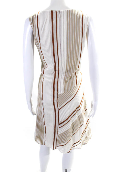 Lafayette 148 New York Womens Cotton Blend Striped Sleeveless Dress Beige Size S