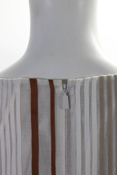 Lafayette 148 New York Womens Cotton Blend Striped Sleeveless Dress Beige Size S