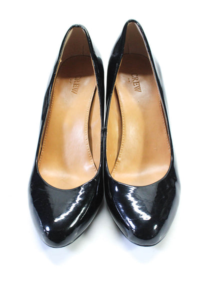 J Crew Womens Patent Leather Round Toe Slip On Wedges Heels Pumps Black Size 10