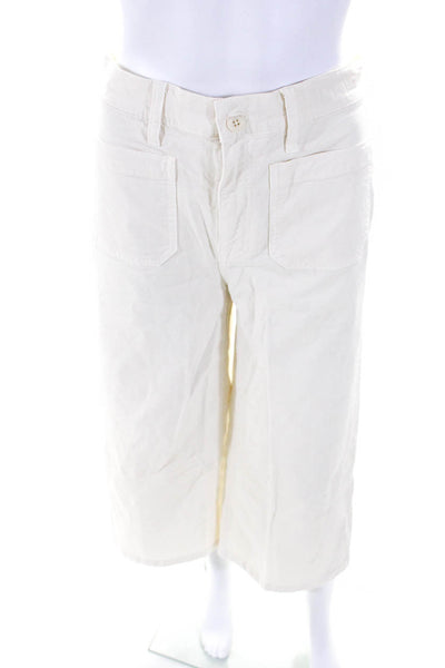 Point Sur Womens Cotton Buttoned Zipped Wide Leg Pants Beige Size EUR27