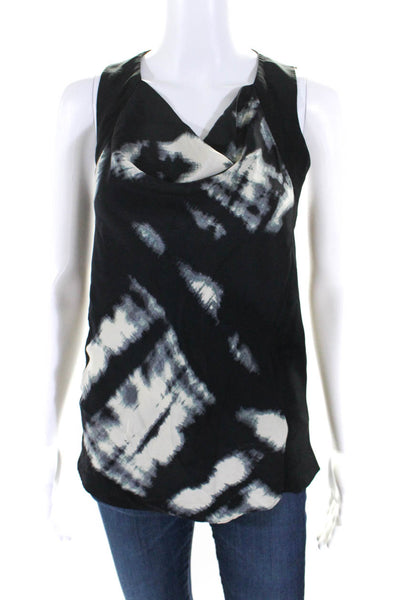 Robbi & Nikki Womens Sleeveless Scoop Neck Abstract Silk Top Black White Size XS