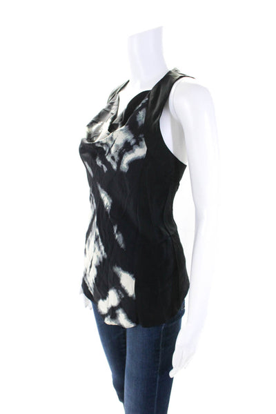 Robbi & Nikki Womens Sleeveless Scoop Neck Abstract Silk Top Black White Size XS