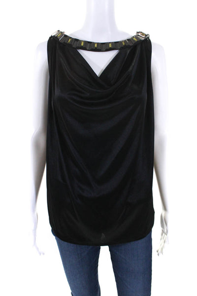 Robbi & Nikki Womens Sleeveless Embellished Trim Knit Top Black Size Small