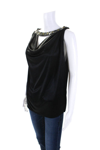 Robbi & Nikki Womens Sleeveless Embellished Trim Knit Top Black Size Small