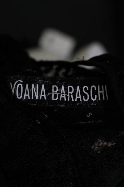 Yoana Baraschi Womens Short Sleeve Scoop Neck Lace Shirt Black Size Small