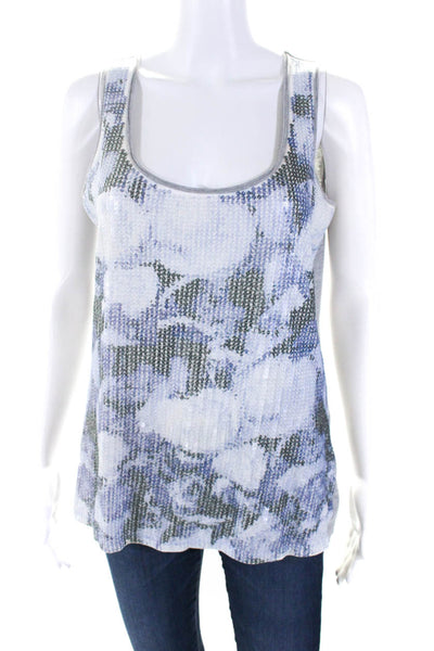 Escada Sport Womens Scoop Neck Sequin Tank Top Gray Blue Cotton Size Small