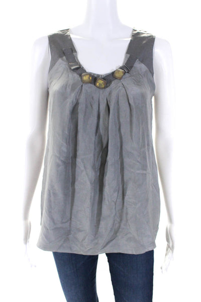 Vince Womens Sleeveless Scoop Neck Triple Crystal Silk Top Gray Size Extra Small