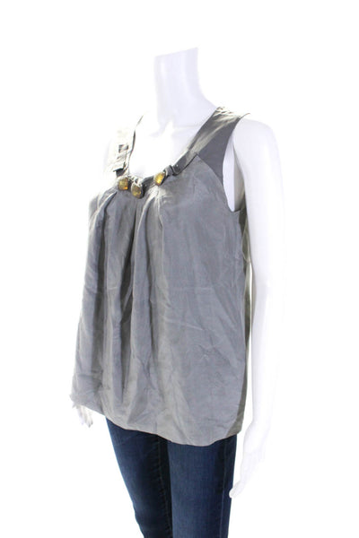 Vince Womens Sleeveless Scoop Neck Triple Crystal Silk Top Gray Size Extra Small