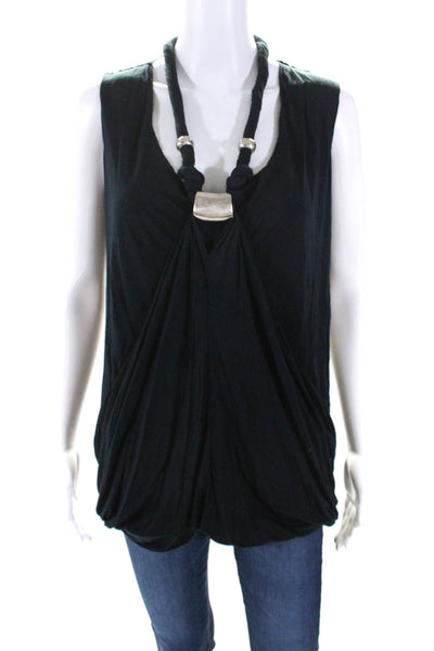 Yigal Azrouel Womens Sleeveless Twist Scoop Neck Draped Top Black Size 1