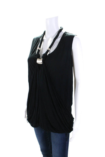 Yigal Azrouel Womens Sleeveless Twist Scoop Neck Draped Top Black Size 1