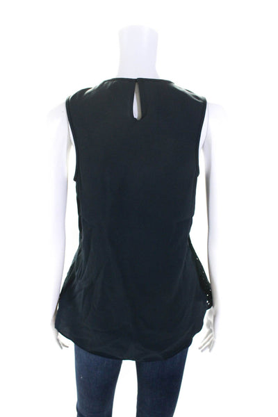 Tibi Womens Sleeveless Crew Neck Laser Cut Peplum Top Blouse Navy Size 2