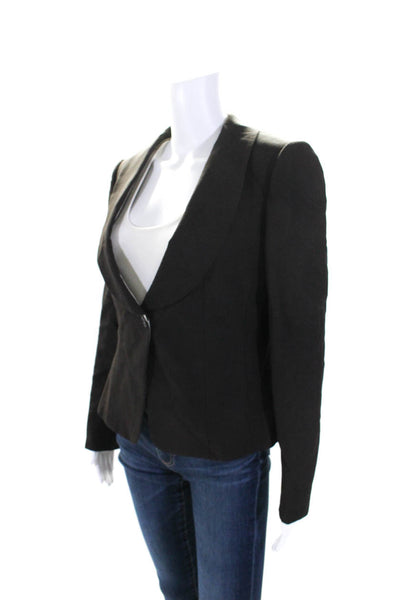 Armani Collezioni Womens Single Button Collared V Neck Jacket Brown Size 6