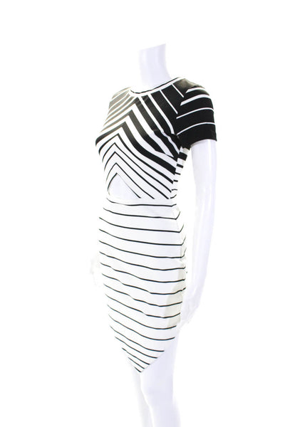 Bec & Bridge Womens White Black Striped Peep Short Sleeve Shift Dress Size 4