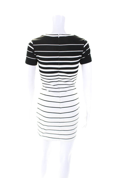 Bec & Bridge Womens White Black Striped Peep Short Sleeve Shift Dress Size 4