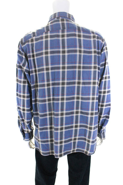 Polo Ralph Lauren Mens Linen Plaid Collared Button Up Shirt Blue Size XL