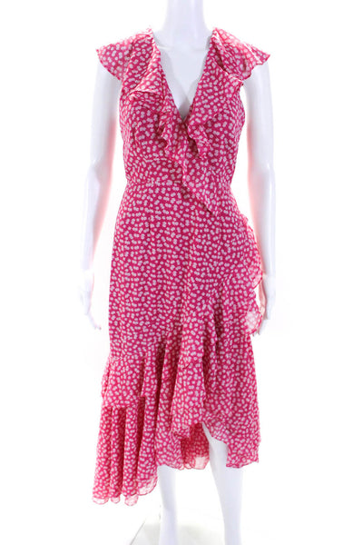 C/MEO Collective Womens Chiffon Floral Printed Ruffled Maxi Dress Pink Size S