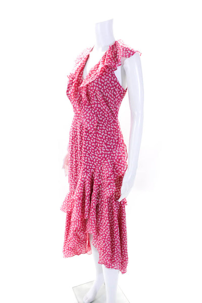 C/MEO Collective Womens Chiffon Floral Printed Ruffled Maxi Dress Pink Size S