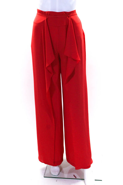 BCBG Max Azria Womens High Rise Ruffled Wide Leg Trousers Red Size Small