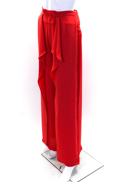 BCBG Max Azria Womens High Rise Ruffled Wide Leg Trousers Red Size Small