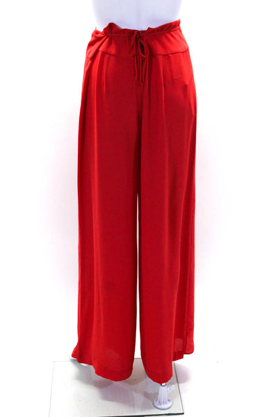 BCBG Max Azria Womens High Rise Ruffled Wide Leg Trousers Red Size Small