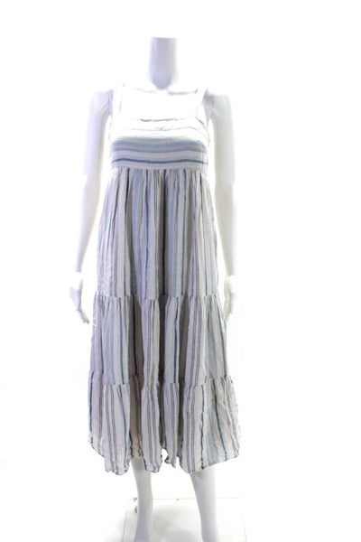 Rails Womens Smocked Sleeveless Striped Woven A Line Dress White Blue Size XS