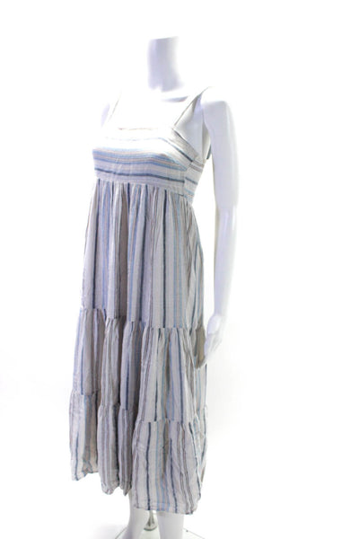 Rails Womens Smocked Sleeveless Striped Woven A Line Dress White Blue Size XS