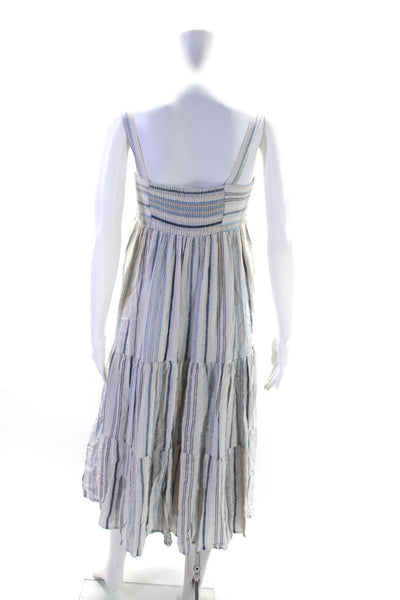 Rails Womens Smocked Sleeveless Striped Woven A Line Dress White Blue Size XS