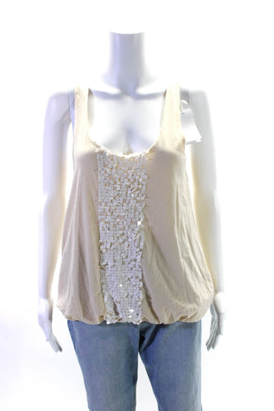 J Crew Womens Cotton Scoop Neck Silk Lined Sequin Embellished Tank Beige Size XS