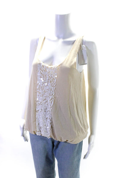 J Crew Womens Cotton Scoop Neck Silk Lined Sequin Embellished Tank Beige Size XS