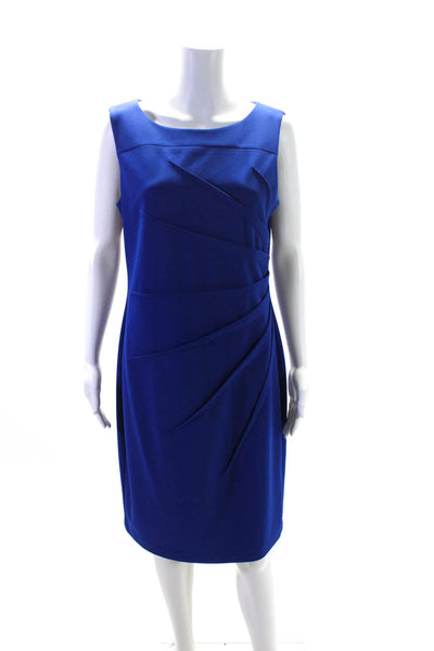 Calvin Klein Womens Sleeveless Round Neck Pleated Sheath Dress Cobalt Size 12