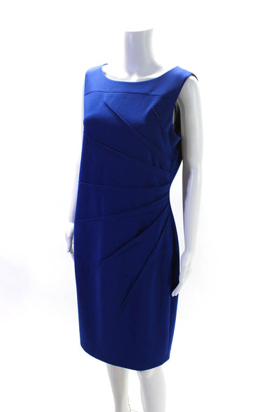 Calvin Klein Womens Sleeveless Round Neck Pleated Sheath Dress Cobalt Size 12