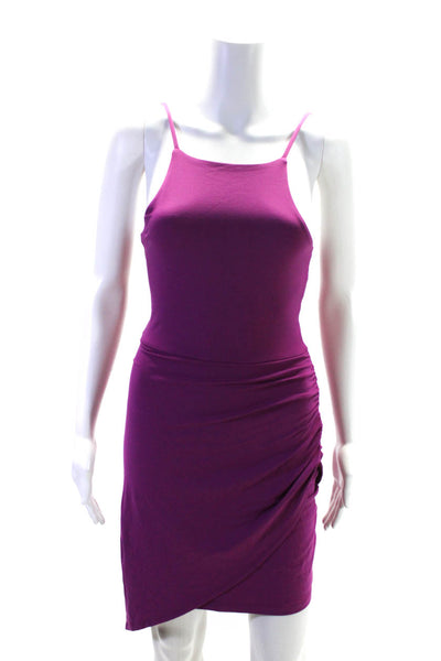 Susana Monaco Womens Halter Neck Gathered Asymmetric Dress Purple Size XS