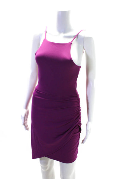 Susana Monaco Womens Halter Neck Gathered Asymmetric Dress Purple Size XS