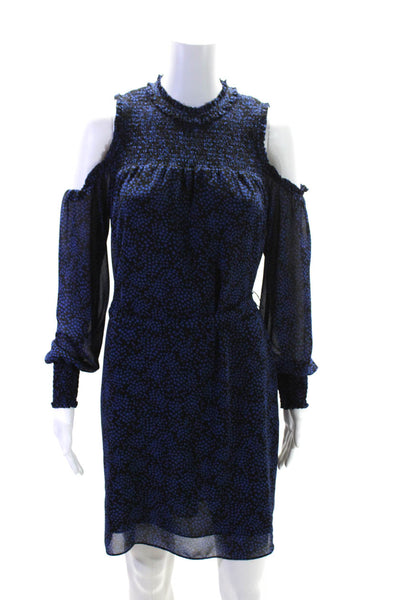 Michael Michael Kors Womens Smocked Cold Shoulder Star Print Dress Blue Size S