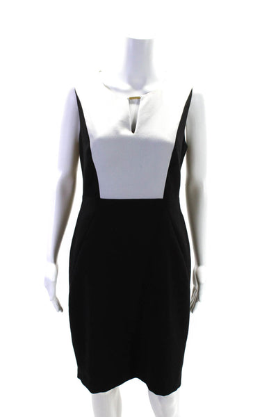 Calvin Klein Womens Sleeveless V Cutout Colorblock Sheath Dress Black Size 6