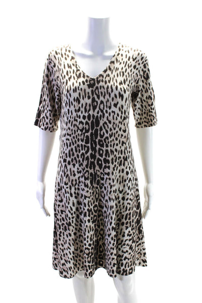 Carmen Carmen Marc Valvo Womens V Neck Animal Print A Line Dress Beige Size L