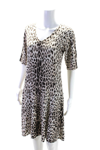 Carmen Carmen Marc Valvo Womens V Neck Animal Print A Line Dress Beige Size L