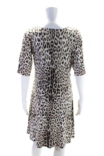 Carmen Carmen Marc Valvo Womens V Neck Animal Print A Line Dress Beige Size L