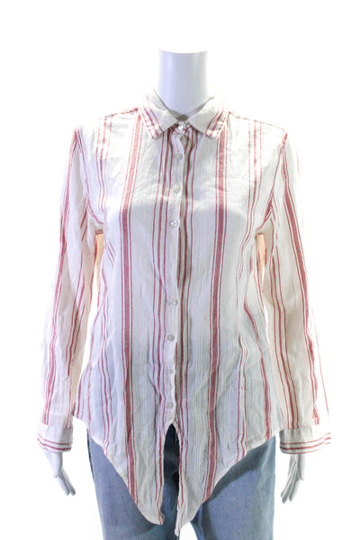 Melissa Odabash Womens Cotton Tie Front Collared Blouse White Red Size M