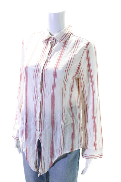 Melissa Odabash Womens Cotton Tie Front Collared Blouse White Red Size M