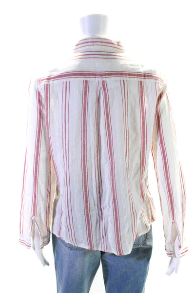 Melissa Odabash Womens Cotton Tie Front Collared Blouse White Red Size M