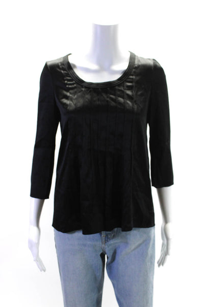 Rebecca Taylor Womens Silk Long Sleeve Pleated Blouse Black Size 4