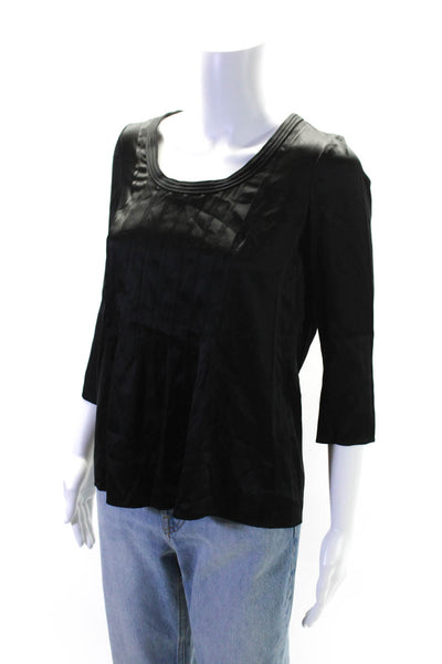 Rebecca Taylor Womens Silk Long Sleeve Pleated Blouse Black Size 4