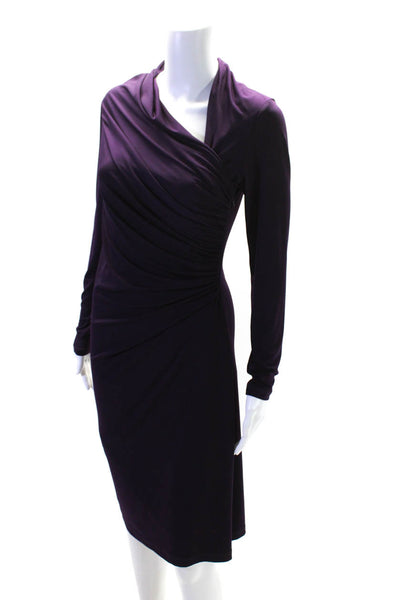 David Meister Women Long Sleeve Asymmetric Neckline Gathered Dress Purple Size 6