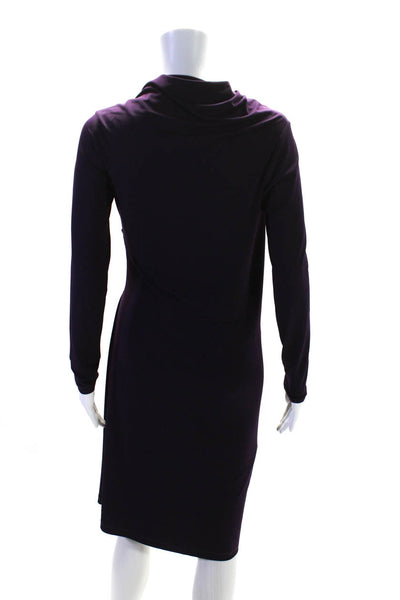 David Meister Women Long Sleeve Asymmetric Neckline Gathered Dress Purple Size 6