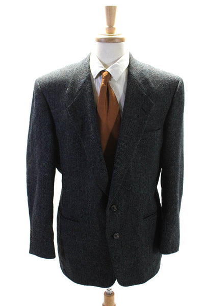 Hart Schaffner Marx Mens Knit Notched Lapel 3 Button Blazer Wool Gray Medium