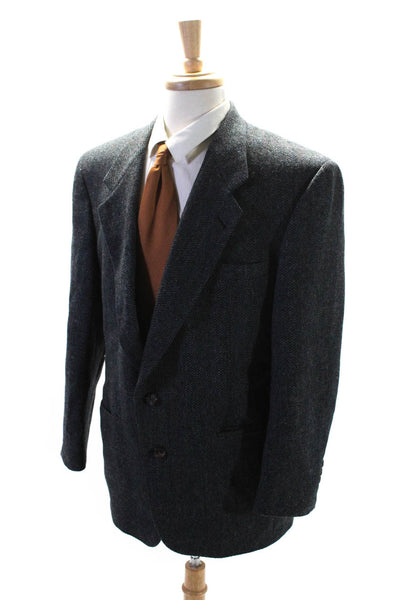 Hart Schaffner Marx Mens Knit Notched Lapel 3 Button Blazer Wool Gray Medium