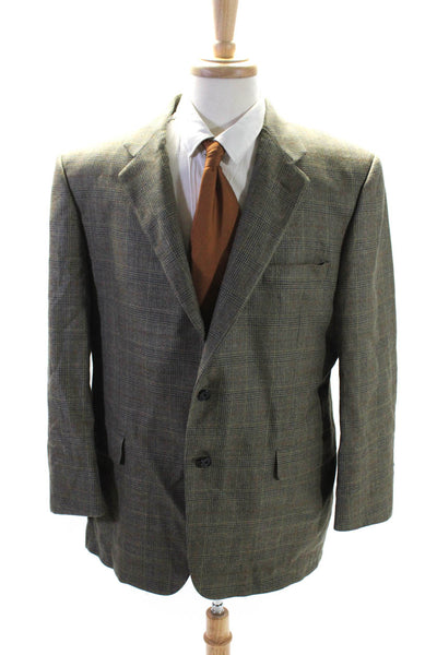 Hickey Freeman Mens Two Button Notched Lapel Plaid Blazer Beige Size Large